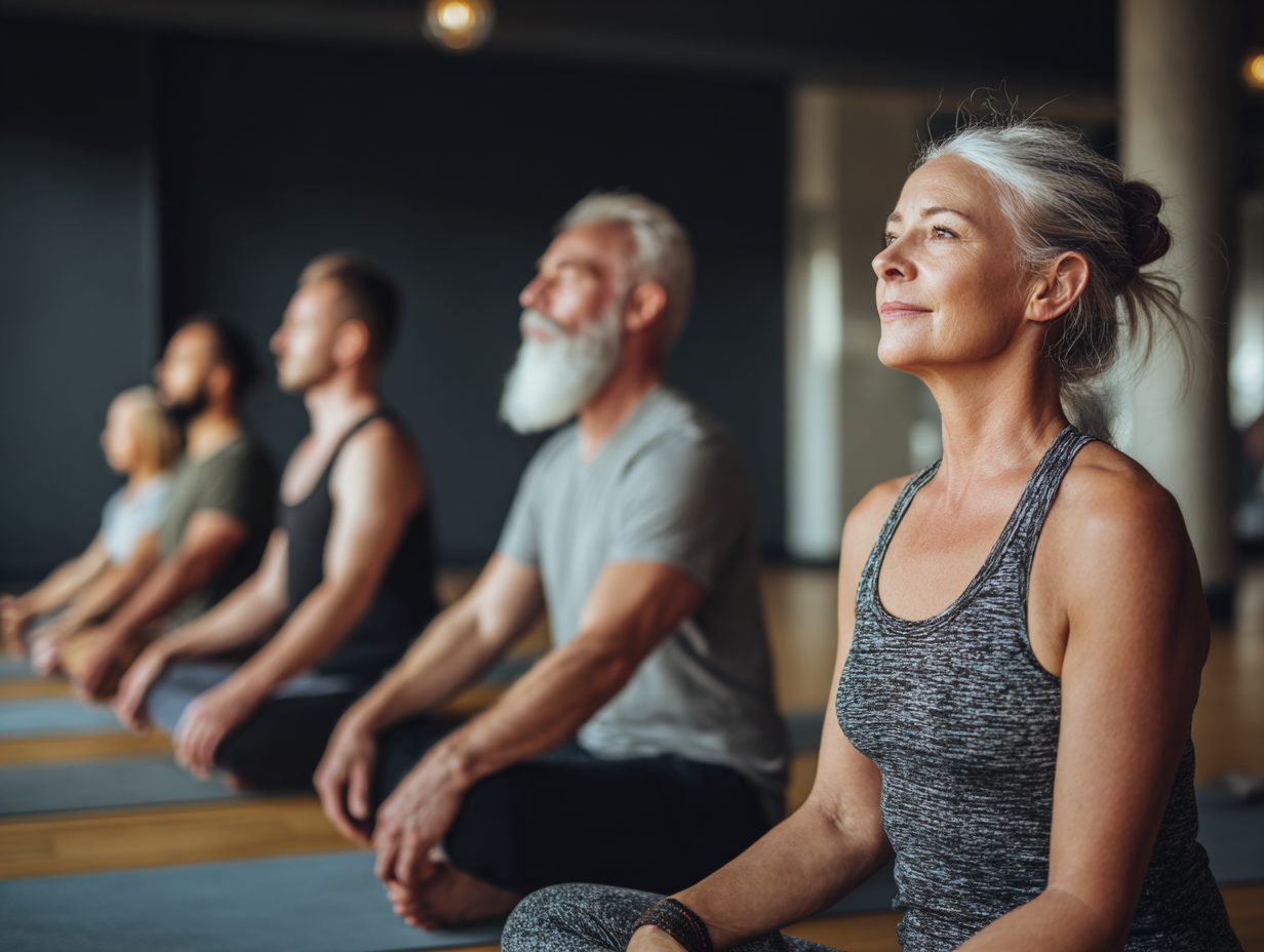 Команда викладачів smorilan проводить групове заняття йогою в затишному студійному просторі