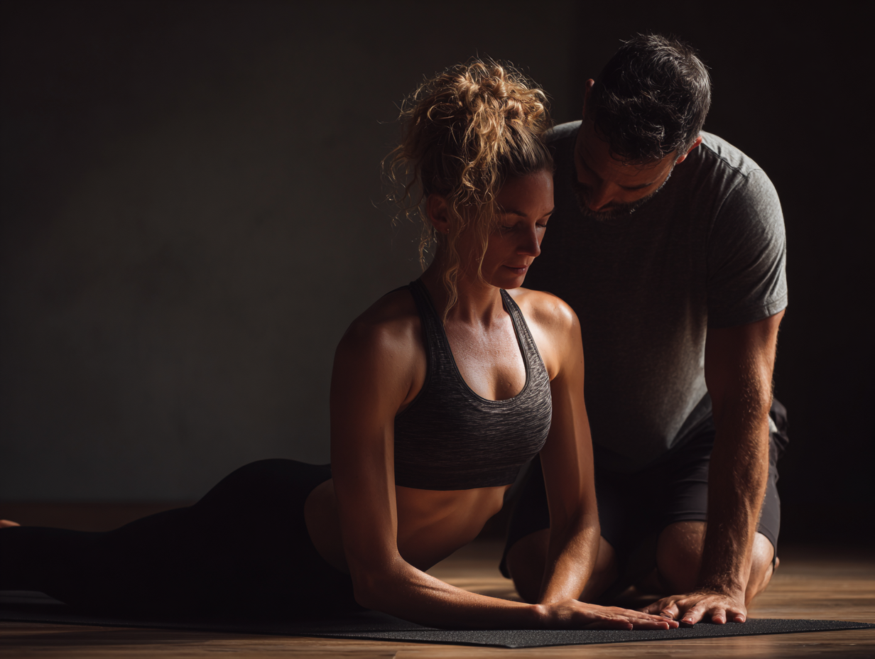 Група людей різного віку виконує асани йоги